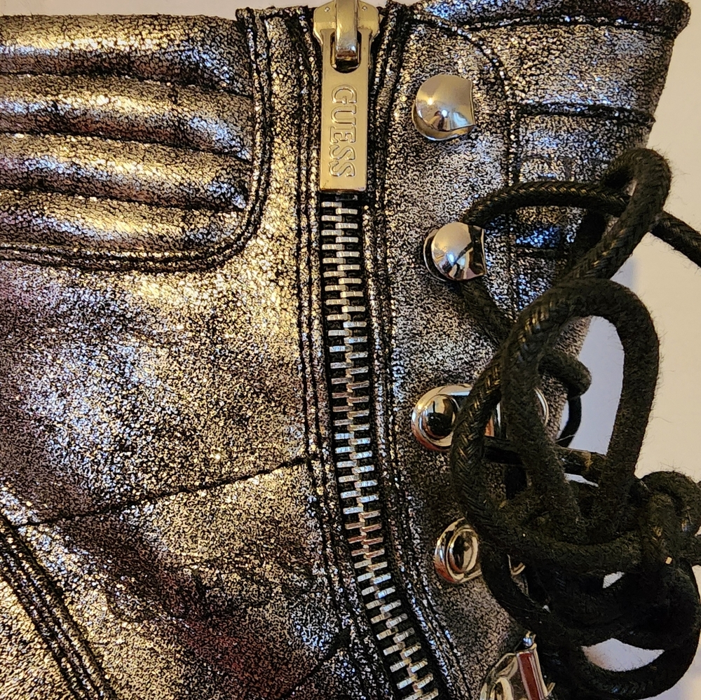 Guess Garyn Combat Boot In Metallic Silver, Size8… - image 8